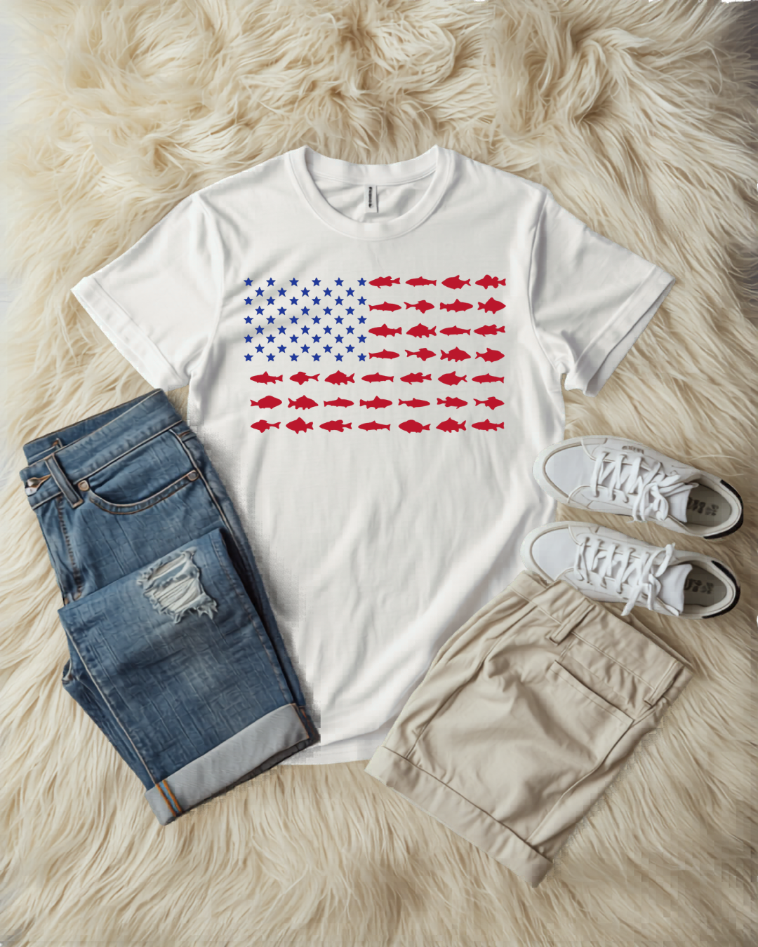 American Flag fish and stars tee