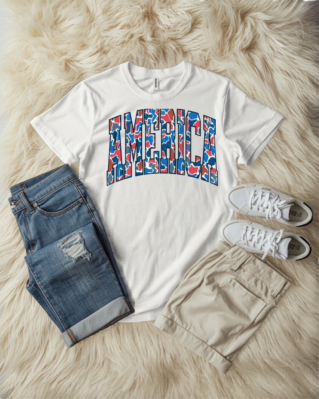 "America" red, white, and blue camo tee