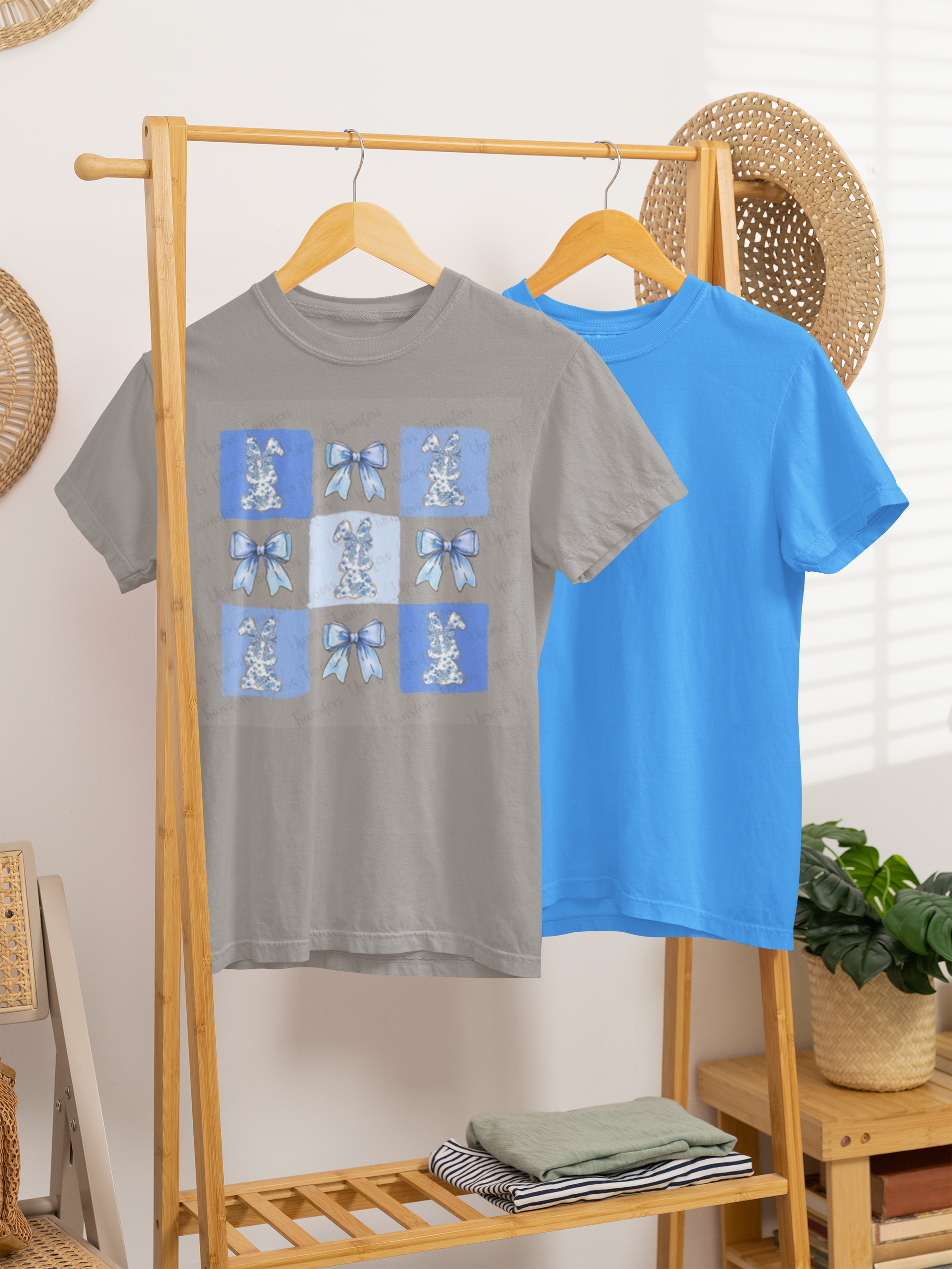 Blue floral bunnies and bows tee