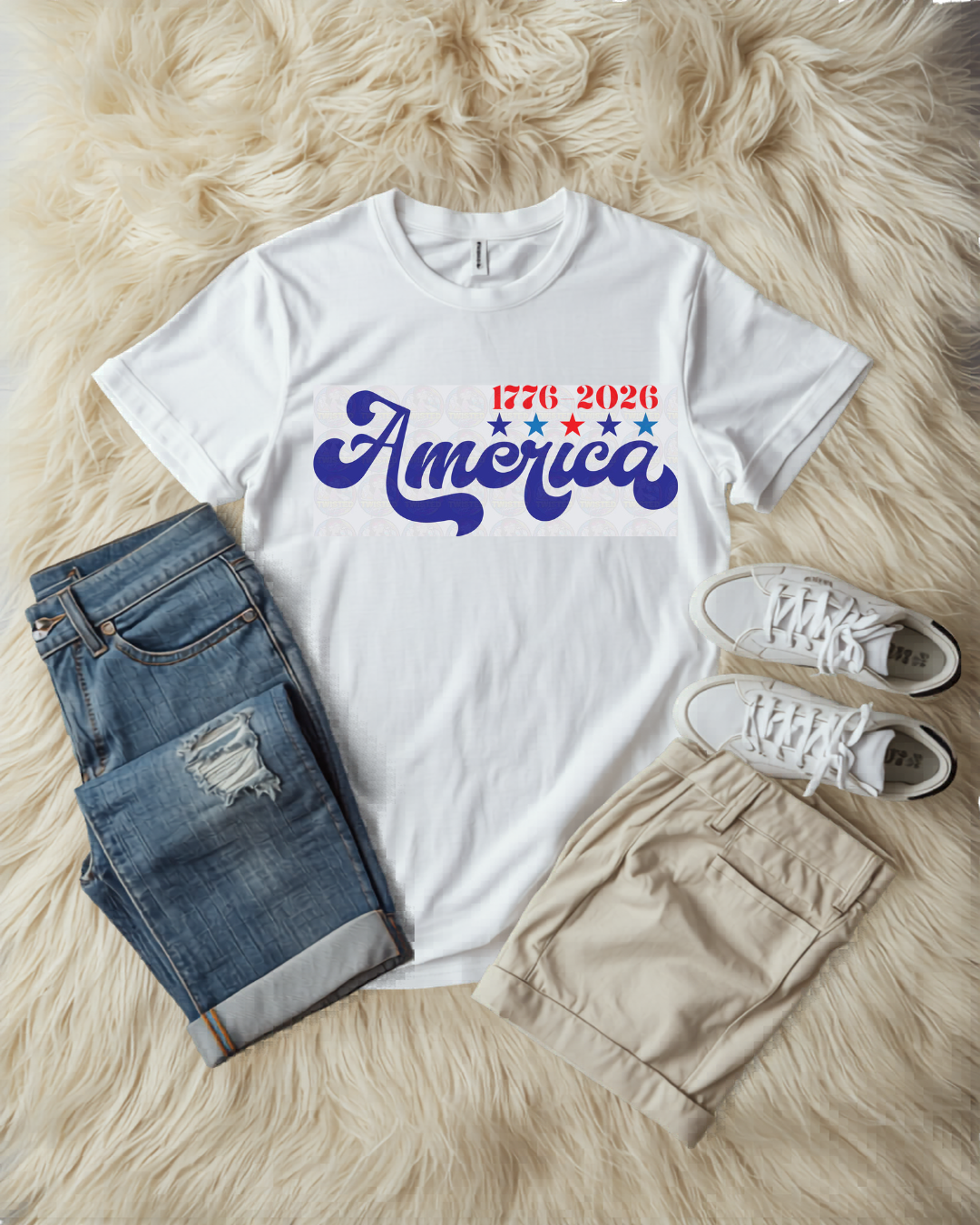 " 250th America" in blue tee