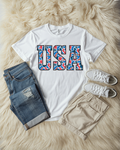 "USA" camo tee in red white and blue