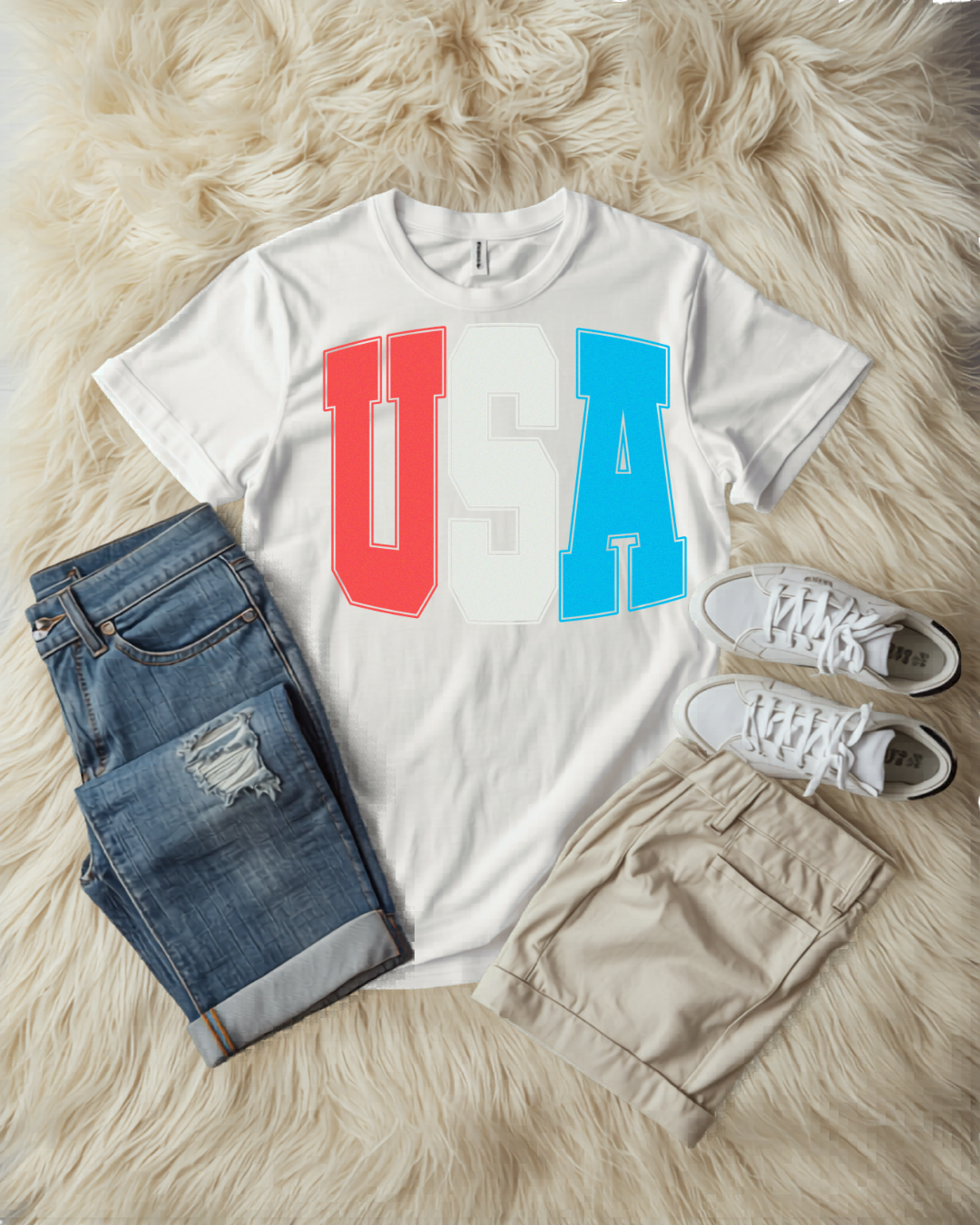 "USA" in extra large print tee