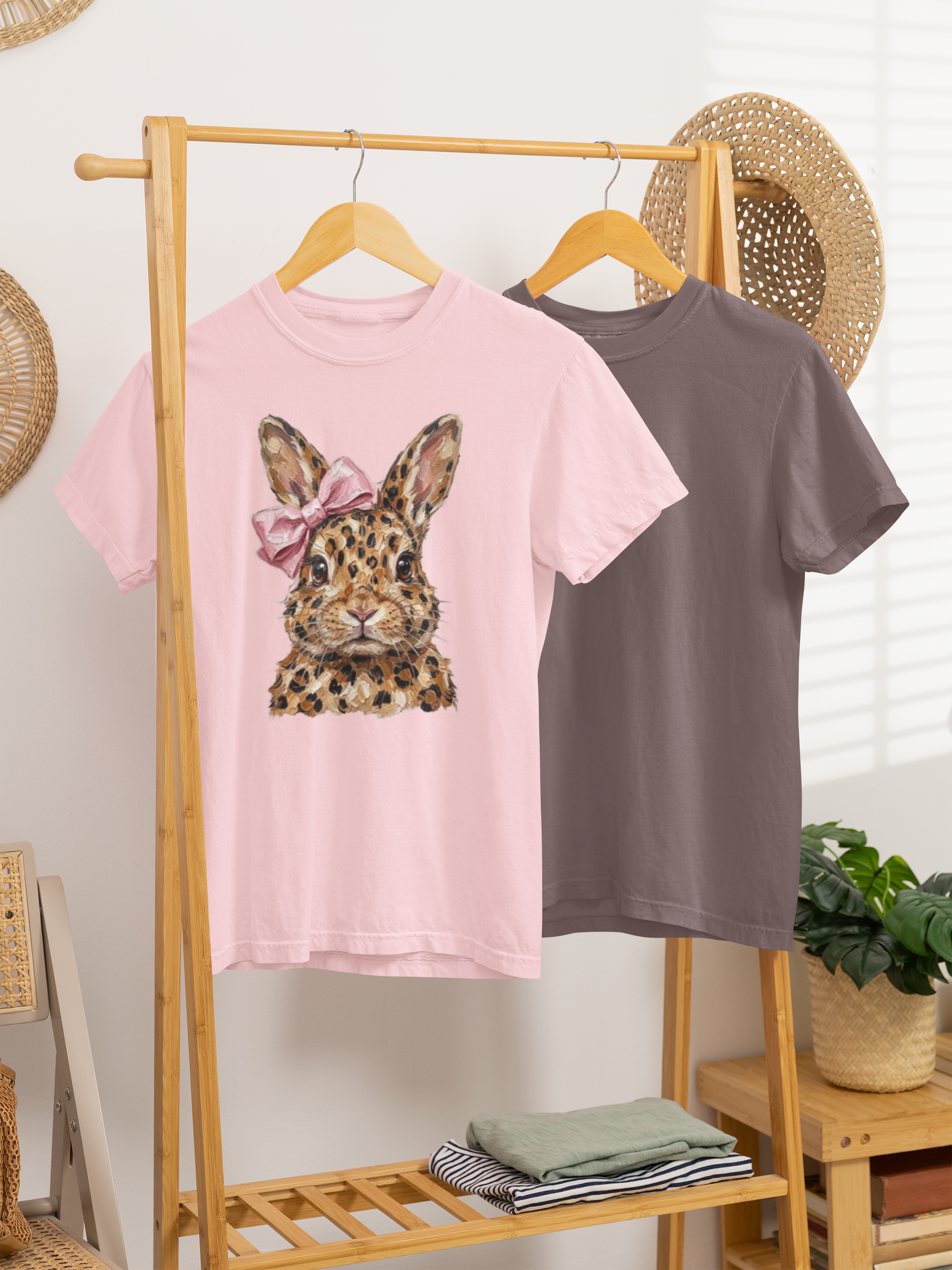 Leopard bunny with a cute pink bow tee