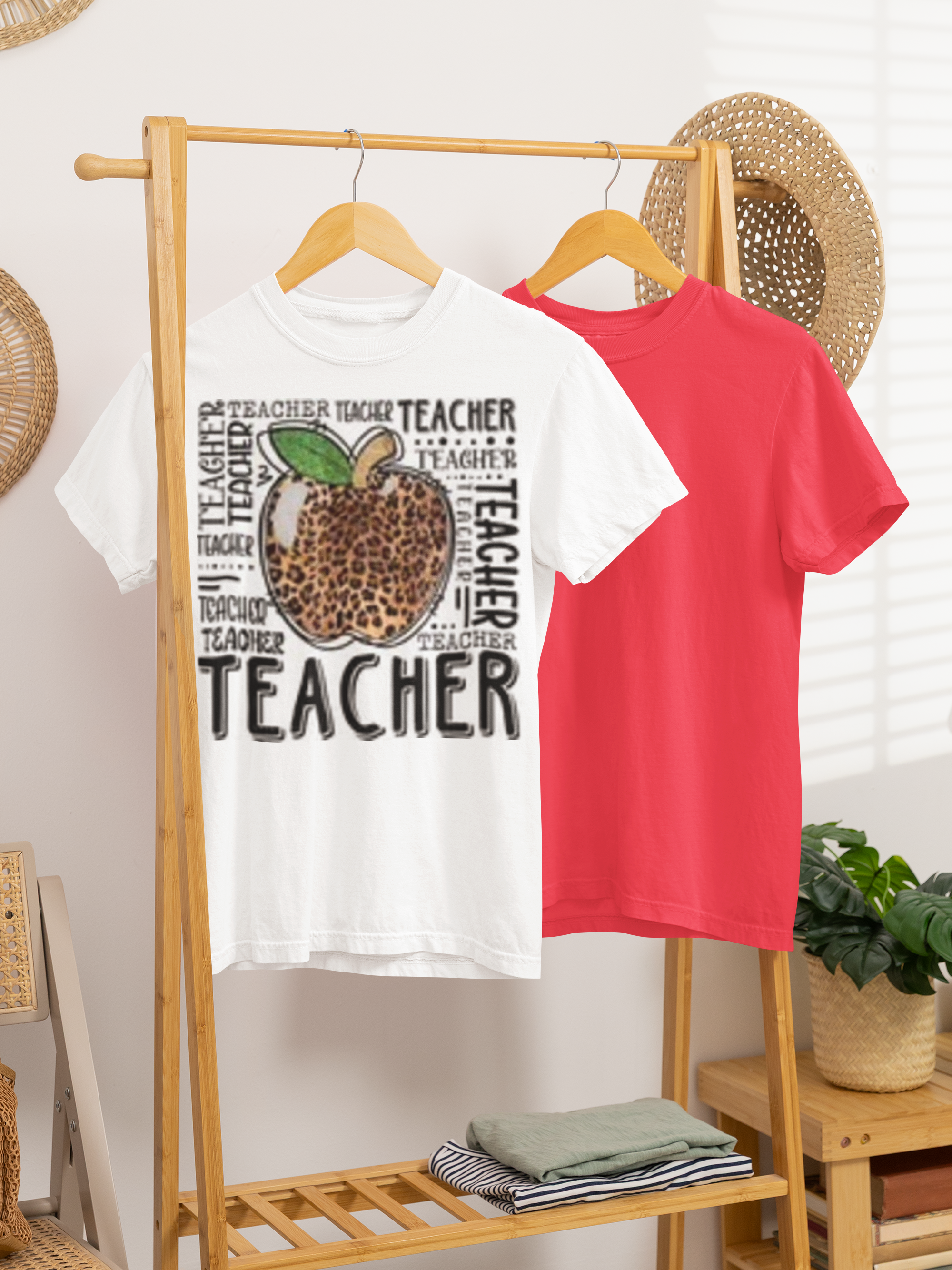 Teacher tee with leopard apple