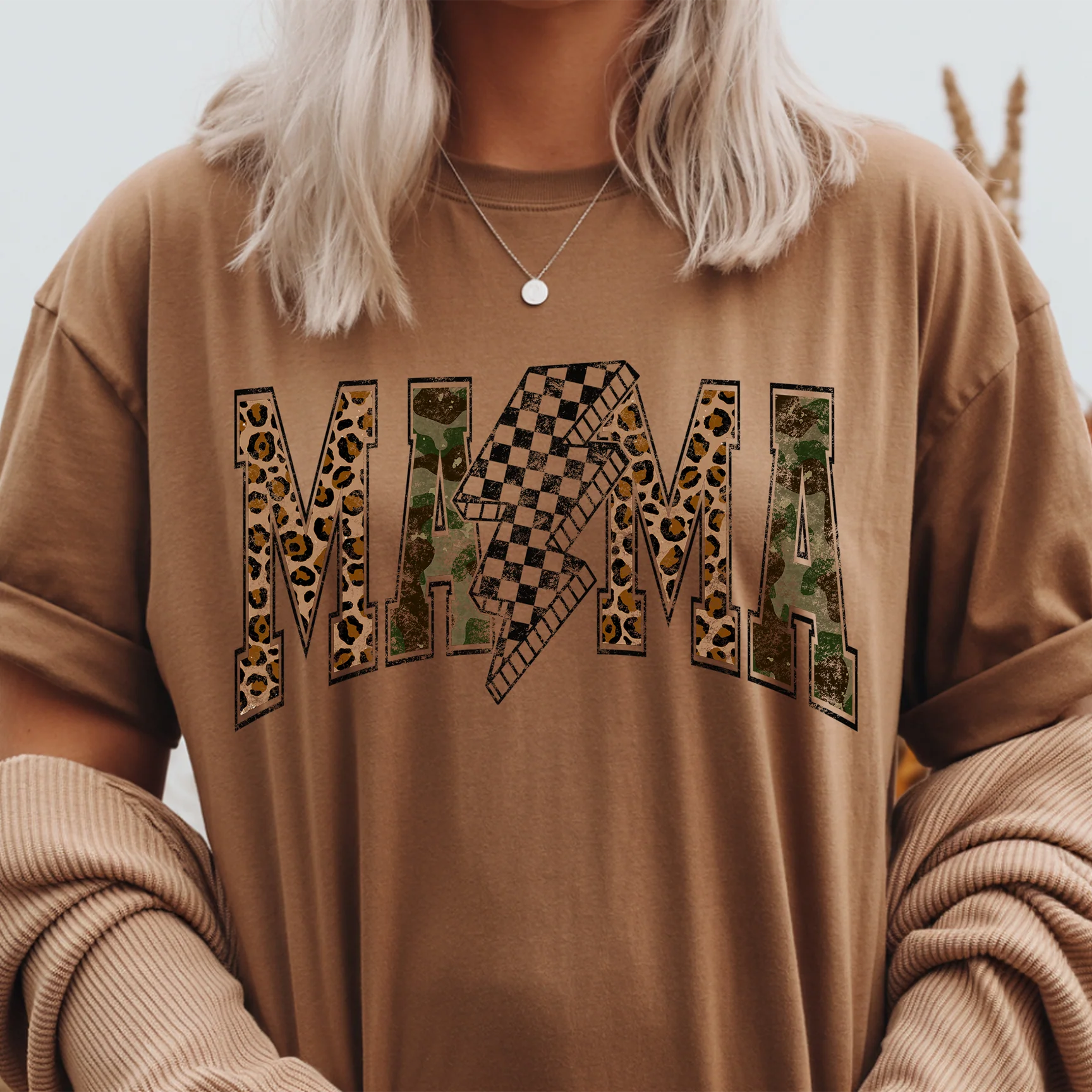 "Mama" leopard and camo tee