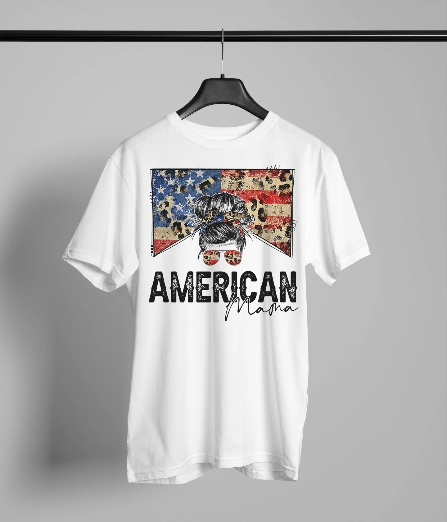"American Mama"  messy bun tee