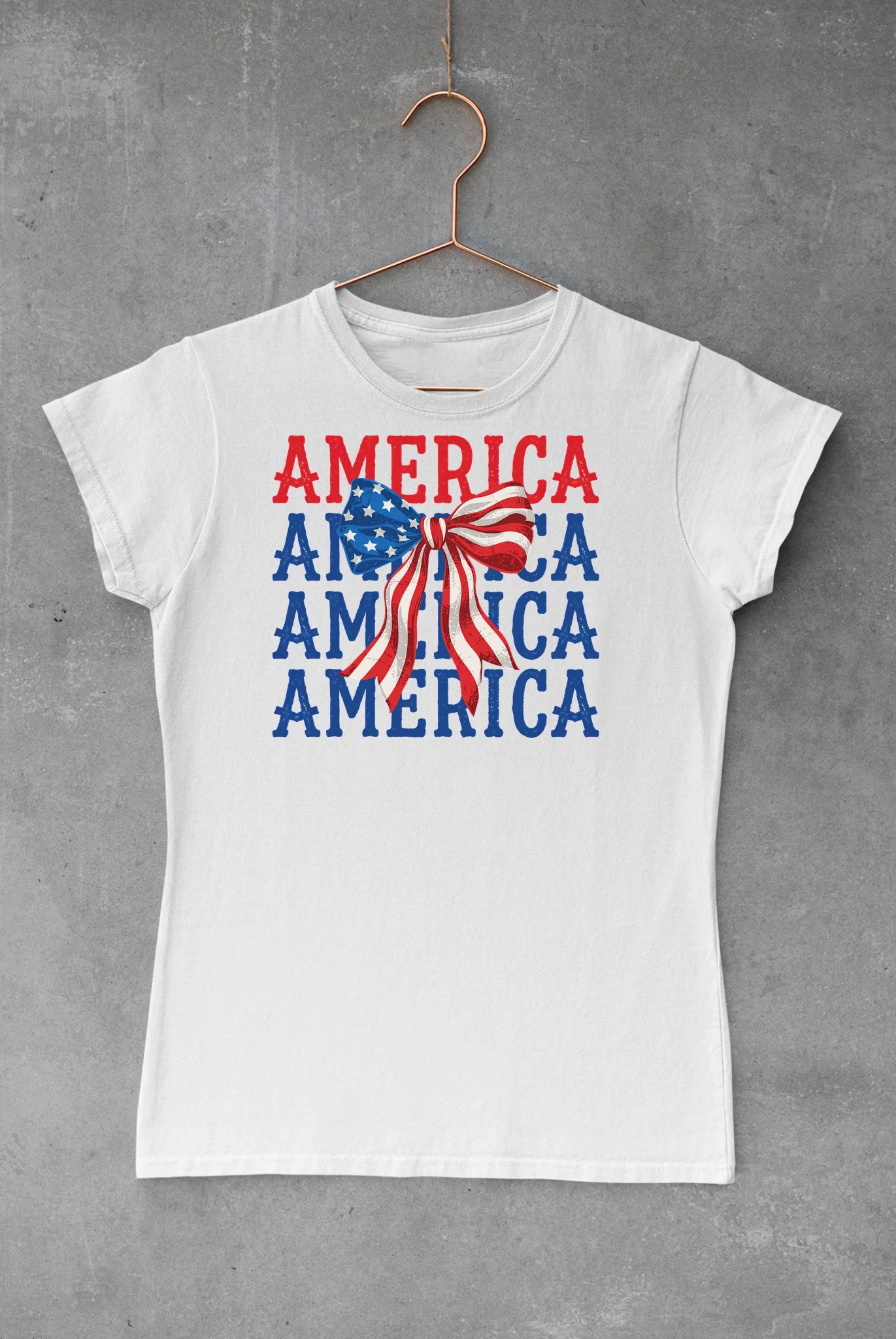 "AMERICA" x4 with a bow tee